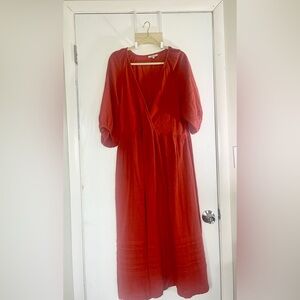 Madewell orange v-neck midi dress